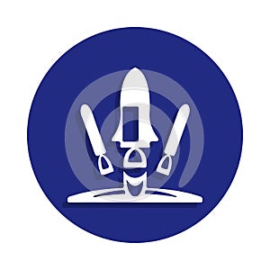 Rocket Launch icon in badge style. One of Space collection icon can be used for UI, UX