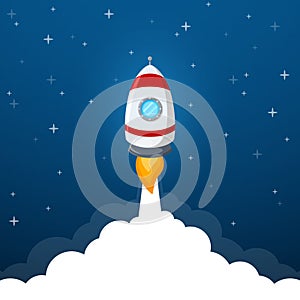 Rocket launch icon on blue sky background