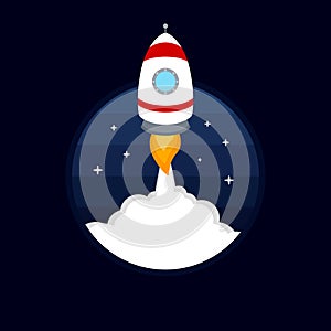 Rocket launch icon on blue sky background
