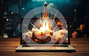 Rocket Launch from Laptop Space Adventure