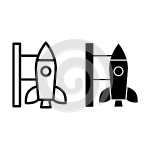 Rocket launch line and glyph icon. Missile vector illustration isolated on white. Spaceship outline style design