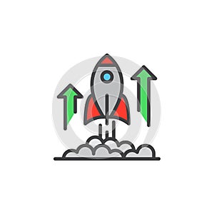 Rocket launch line icon, filled outline vector sign, linear colorful pictogram isolated on white.