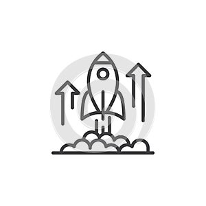 Rocket launch line icon, outline vector sign, linear pictogram isolated on white