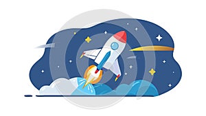 Rocket Launch Night: Space Exploration & Starry Sky, vector design Generative AI