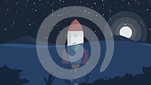 Rocket Launch From Ocean in Night