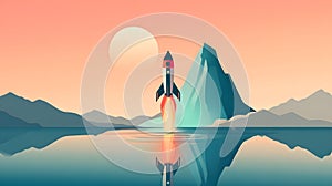 Rocket Launch Over Tranquil Lake ai generated