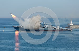 Rocket launch from russian military cruiser