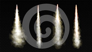 Rocket launch smoke trail with fire flame vector