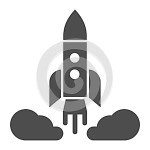 Rocket launch solid icon. Spacecraft vector illustration isolated on white. Spaceship glyph style design, designed for