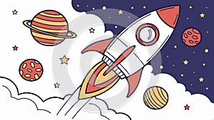 Rocket launch in space, cosmic journey and space exploration vector design Generative AI
