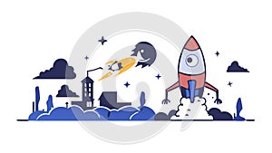 Rocket Launch and Space Exploration City Vector, vector design Generative AI