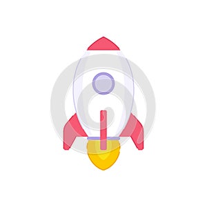 Rocket launch space exploration icon vector illustration. Spaceship with fire flame travel galaxy