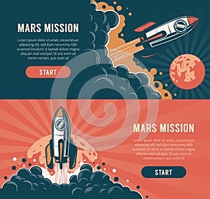 Rocket launch startup flyer - vintage style