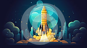 Rocket Launch: Startup Success Concept. Generative ai