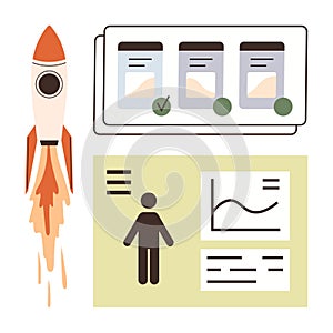 Project Development With Rocket Launch, Task Completion, and Data Visualization Elements
