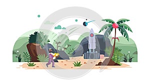 Rocket Launch in Tropical Landscape, vector design Generative AI