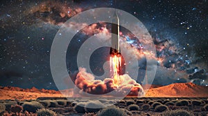 Rocket Launch Under Starry Night Sky