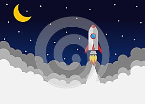 Rocket launch. Vector, concept of an illustration of a business product on the market startup. Start up Simple Rocket web design