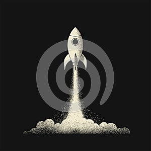 Rocket launch, vector illustration business startup. Rocket taking off into space.