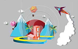Rocket launches in a flat style. Rocket design vector illustration