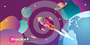 Rocket launches in a flat style. Rocket design vector illustration