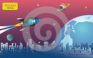 Rocket launches in a flat style. Rocket design vector illustration