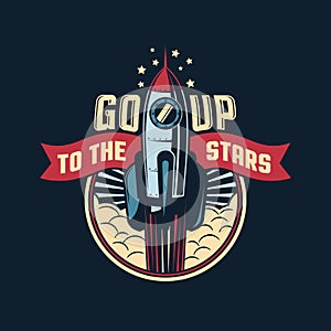 The rocket launches into space badge emblem in retro style