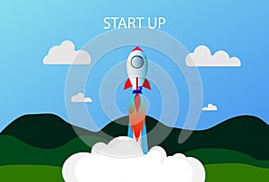 Rocket launches in space flying. Business startup concept. rocket icon