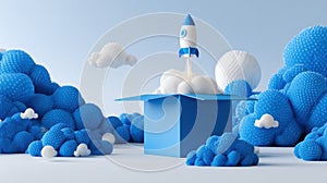 rocket launching from blue box