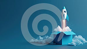 rocket launching from blue box