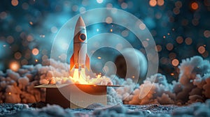 Rocket launching from a box - generative ai