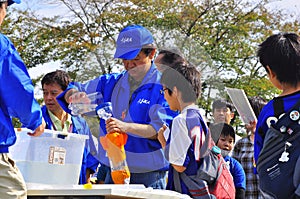 Rocket launching by children during JAXA open-hous