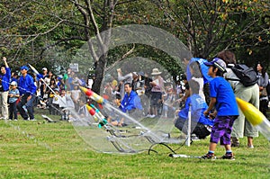Rocket launching by children during JAXA open-hous