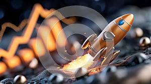 Rocket Launching with Digital Financial Growth Chart in Background