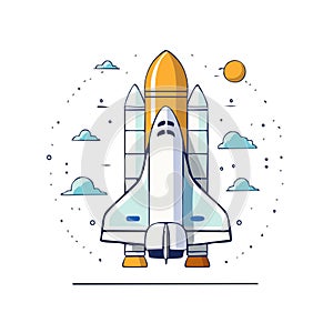 Rocket Launching Illustration Aerospace Vehicle and Space Exploration with Cartoon Style