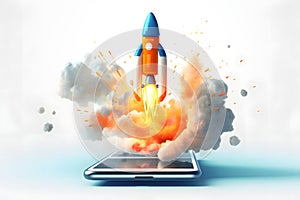 Illustration of a Rocket launching from smartphone