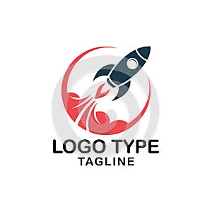 Rocket Launching with Red Flame Circle Logo Design on White Background image
