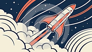 Rocket Launching into Space from Clouds, vector design Generative AI