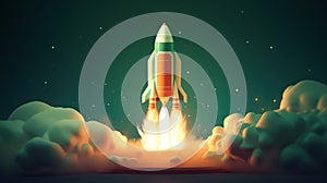 Rocket Launching into Space Illustration