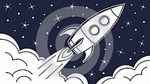 Rocket Launching into Starry Sky, Innovation and Space, vector design Generative AI