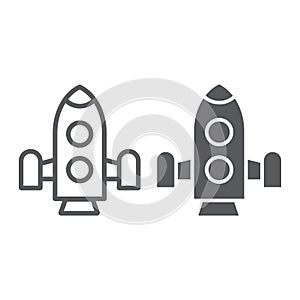 Rocket line and glyph icon, shuttle and astronomy, spaceship sign, vector graphics, a linear pattern