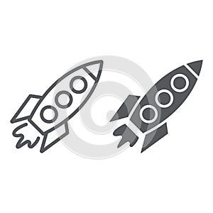 Rocket line and glyph icon, transportation and space, spaceship sign, vector graphics, a linear pattern on a white