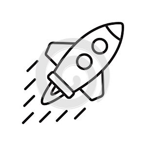 Rocket line icon. Flying rocket line icon.