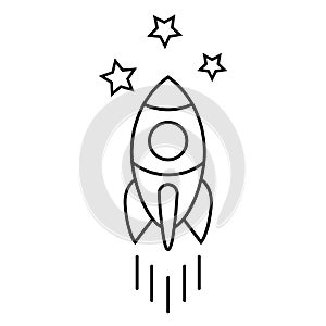 Rocket line icon, space ship vector illustration