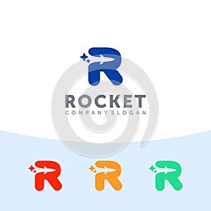 Rocket logo. Capital R letter with rocket in the negative space.