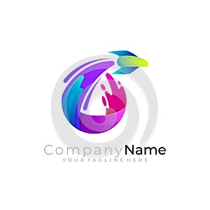 Rocket logo with circle design, 3d colorful icons