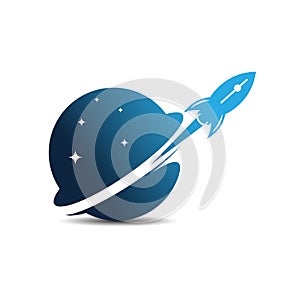 Rocket logo design template. rocket logo design template. rocket around the planet vector illustration