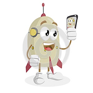 Rocket mascot and background with selfie pose