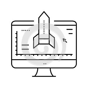 rocket modeling computer program line icon vector illustration