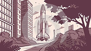 Rocket with Office Buildings Vector Illustration, vector design Generative AI